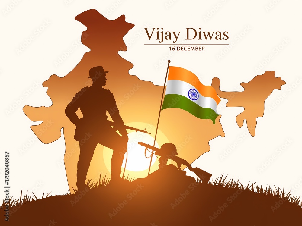 Naklejka premium Vijay diwas india victory day celebration with soldiers and indian flag