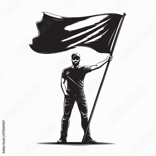 Man Holding and Waving Organizational Flag Vector Design on white background