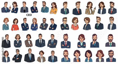 Business people set in suits with various poses