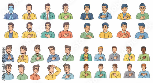 Men expressing gratitude and appreciation in various poses