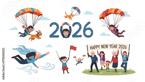 New Year 2026: The anticipation of new year's festivities and the promise of new beginning, this image offers a joyful outlook with celebratory banners. 