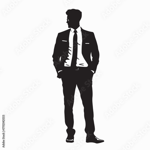 Confident Businessman Standing Silhouette Vector Isolated On white background