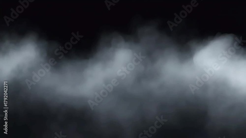Dramatic cloud of billowing smoke or steam creating an eerie and mysterious atmospheric overlay on a black background