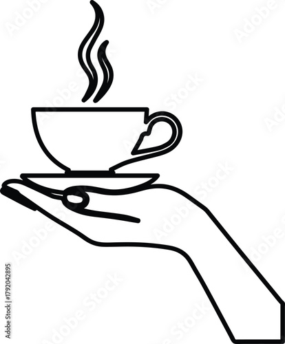 Hand Holding Coffee Cup Silhouette Hot Drink Beverage Aroma Caffeine Fresh Enjoy Moment Relaxation Break Time Warmth Comfort Simple Art Style Black Shape