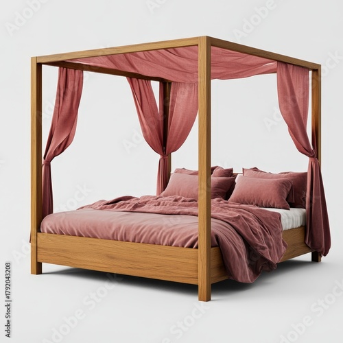 Four Poster Bed with Pink Sheets and Pillows