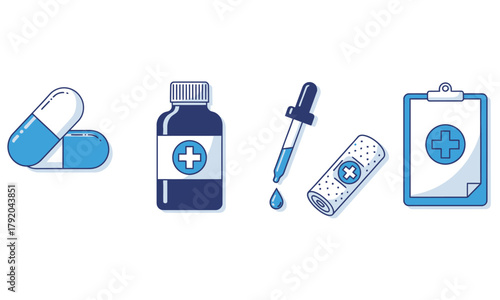Medical Supplies and Healthcare Icons for Treatment.