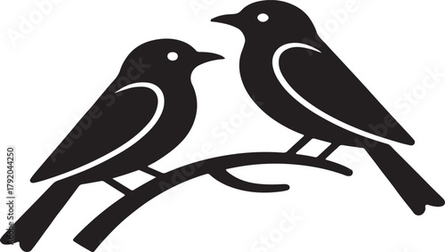 Minimal black vector icon of two birds in flight gracefully soaring together against a clean background.