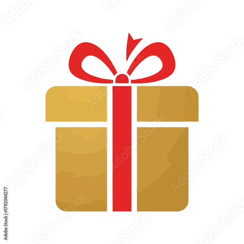 Golden gift box with red ribbon and bow isolated on white background isolated on white background, Vector