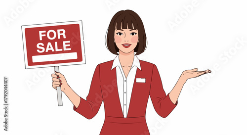 Real estate agent holding for sale sign