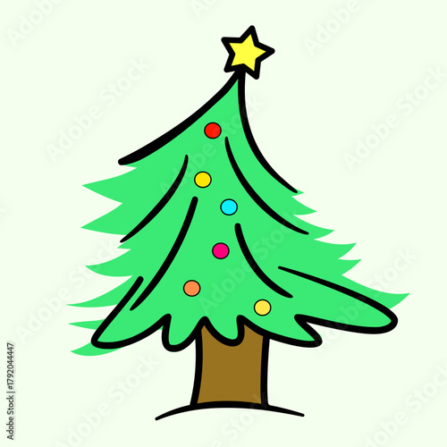 Simple Christmas Tree Cartoon with Colorful Ornaments – Holiday Vector Illustration