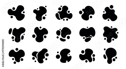 Modern Abstract Black Fluid Blob Shapes Vector Set with Metaball Elements