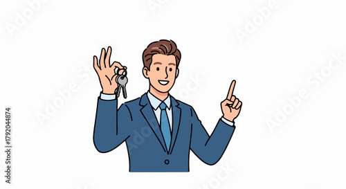 Real estate agent handing keys with okay sign