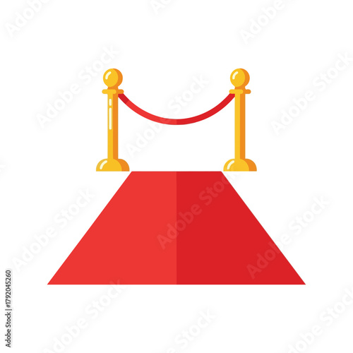 Red carpet and stanchions vector icon   vip event access and celebrity entrance isolated on white background, Vector
