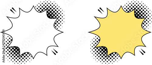Comic explosion burst halftone bubble – pop art star shape vector