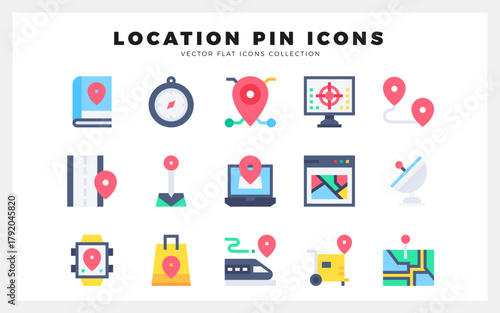 15 Location Flat icon pack. vector illustration.