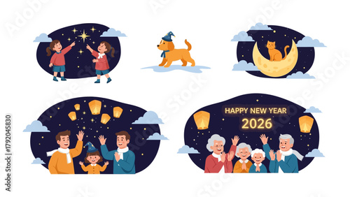 Fotografija New Year Celebration: Set of illustration to celebrate new year