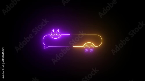 Text box template neon effect icon animation on black background .