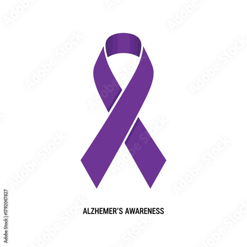 Purple ribbon for alzheimer's awareness, dementia support, and brain health advocacy isolated on white background, Vector