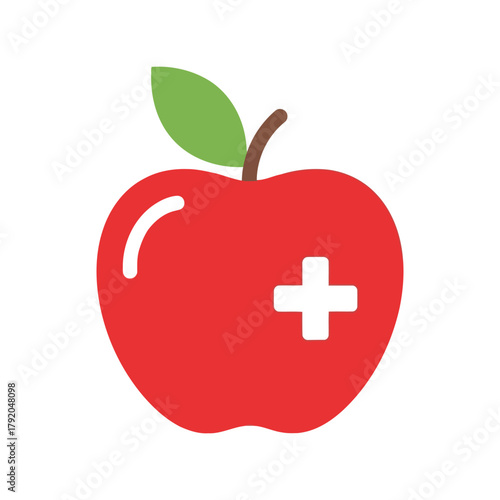 Red apple with medical cross symbol vector illustration isolated on white background, Vector