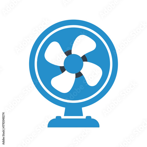 Blue electric fan icon vector illustration, portable desk fan, cool air, summer, isolated on white background isolated on white background, Vector