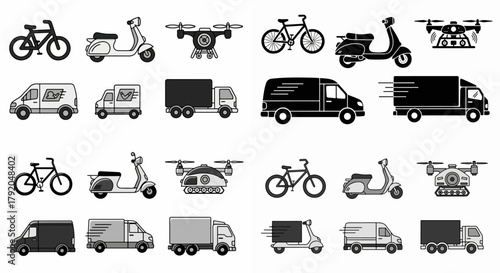 Delivery transportation icons set with transparent background