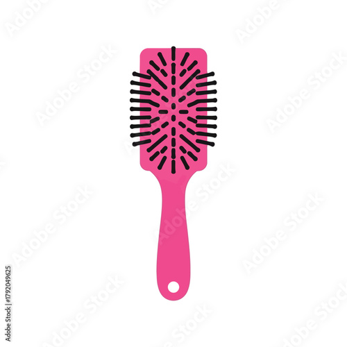Simple pink hair brush with black bristles, isolated on white background, graphic illustration isolated on white background, Vector