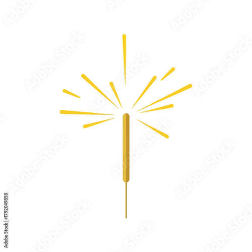 Golden sparkler with radiant light bursts, isolated on white background isolated on white background, Vector