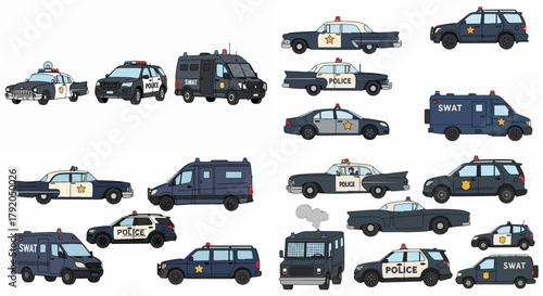 Police cars collection in various styles
