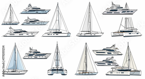 Sailboats collection with various designs and perspectives