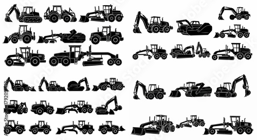 Construction equipment silhouettes collection for design