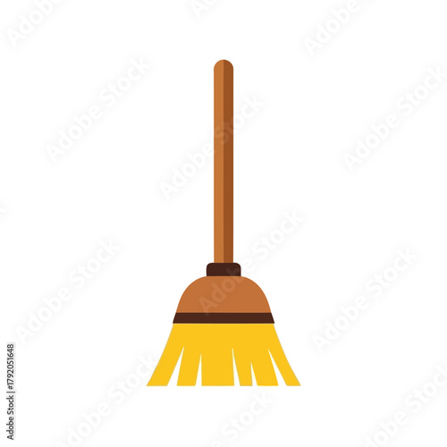 Flat design broom icon for cleaning and housekeeping tasks isolated on white background, Vector