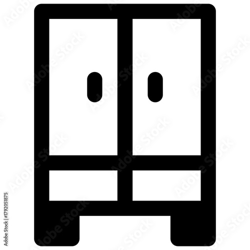 Wardrobe. Outlined stroke vector icon with black-filled details.