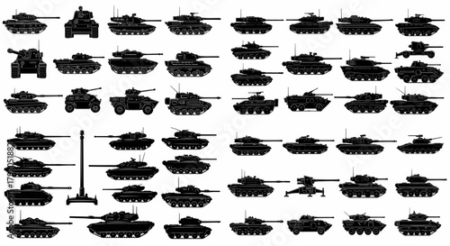 Military tank silhouettes collection for design