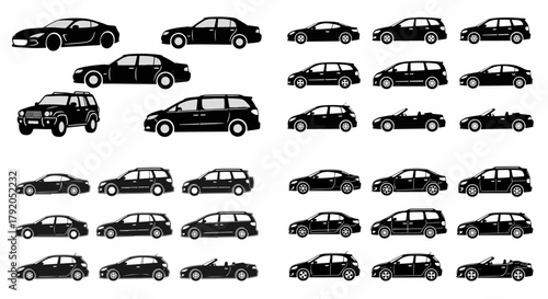 Various car silhouettes collection with transparent background