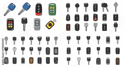 Assorted car keys and remote fobs