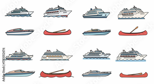 Various boats and ships collection outline style