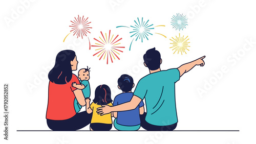 Family's Festive Fireworks: A family gazes up at a vibrant display of fireworks, illustrating the joy and wonder of shared moments and celebrations.
