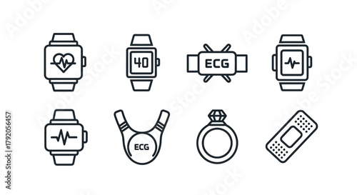 Collection of Medical and Health Monitoring Device Icons.