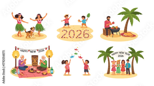 Hawaii 2026: The tropical spirit of the Aloha state comes alive through a series of festive scenes and beachside revelries, showcasing family togetherness and the joyous spirit of a new year.
