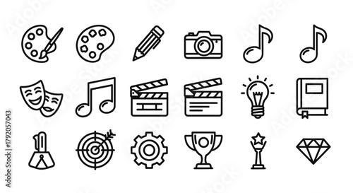 Collection of Creative and Artistic Icons Representing Various Forms of Expression.