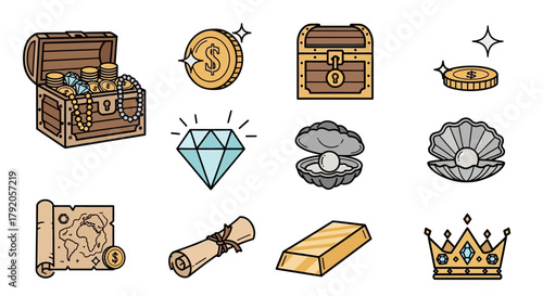 Open Wooden Treasure Chest Overflowing with Gold Coins and Sparkling Jewels.