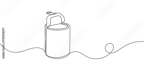 Canned food, open can, one continuous line simple outline vector illustration. Editable stroke.