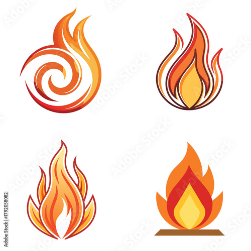 Four stylized flame icons