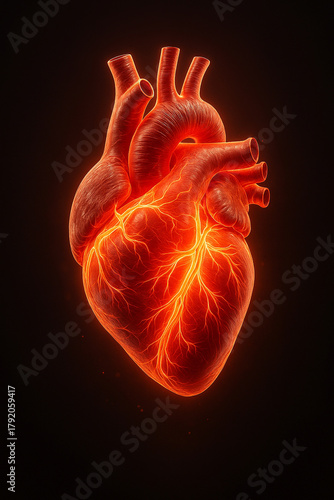 Glowing Human Heart Anatomy with Vascular Network
