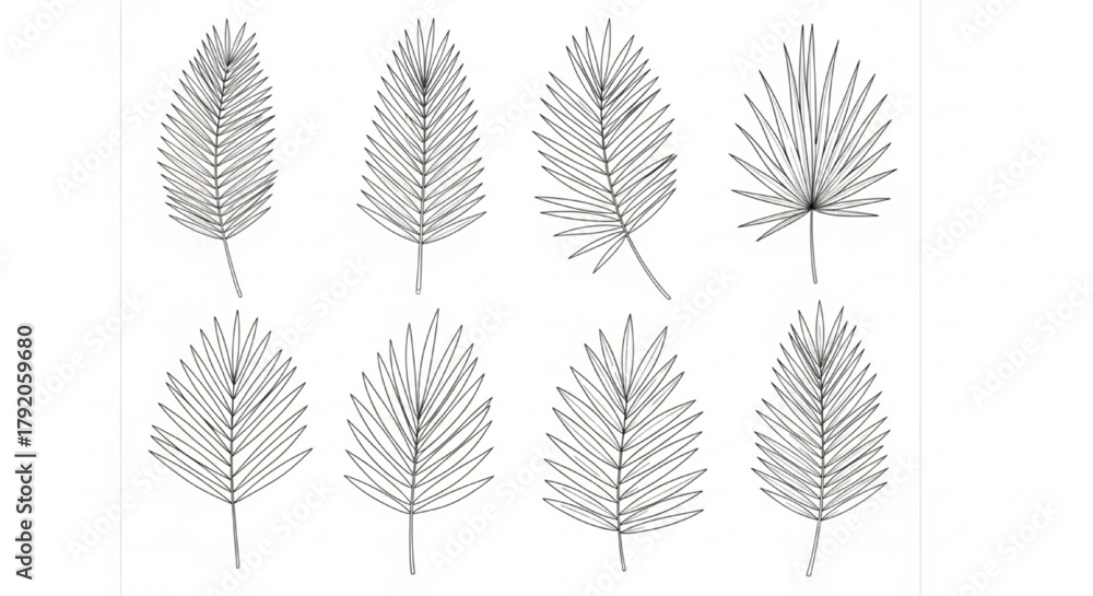 Fototapeta premium Palm Leaf Line Art Sheet, Minimalist Botanical Drawing, Elegant One Line Nature Illustration