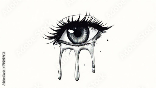 Macro closeup of a beautiful blue eye of a woman with long eyelashes, showing the iris, pupil, and face in abstract vision