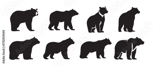 Bear silhouettes collection. Black bears animal logo symbol design. Wild mammal graphic vector illustration