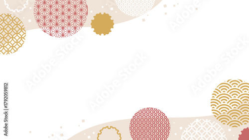 和風模様のフレーム_Japanese Traditional Motif素材セット（麻の葉・青海波・七宝・鹿の子）