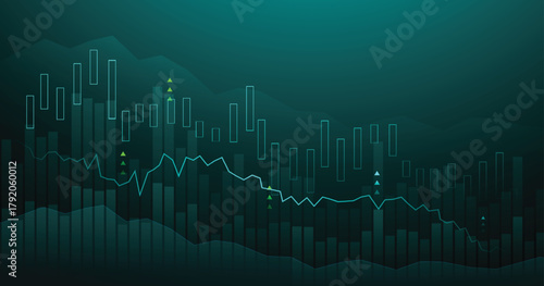 Business candle stick graph chart of stock market investment trading on blue background. Bullish point, up trend of graph. Economy vector design