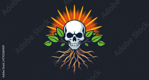 Gothic vector illustration of a skull and crossbones tattoo with wings, symbolizing death and pirate danger on a grunge black background